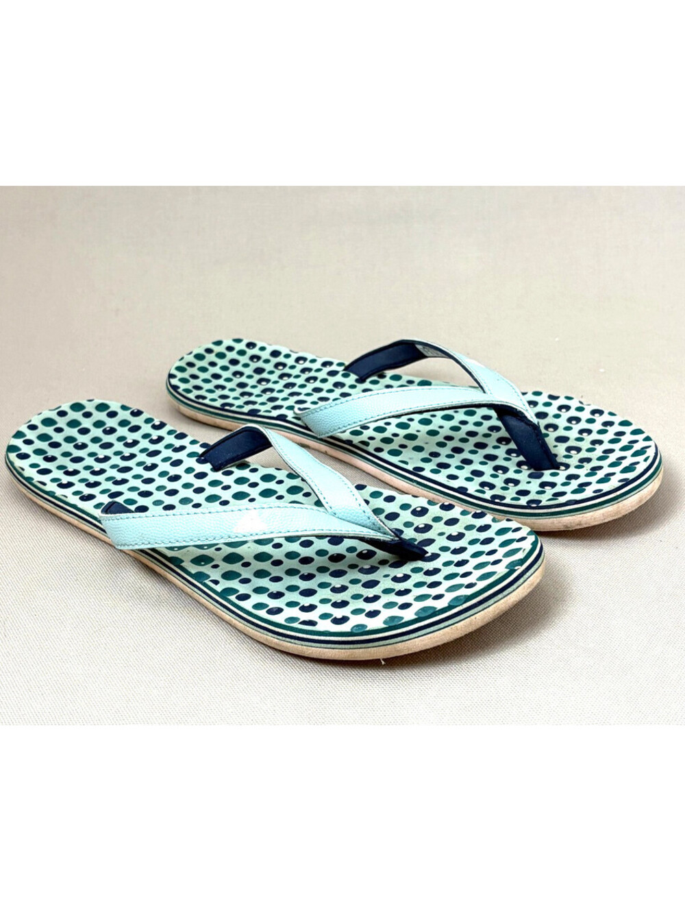 Adidas Womens Flip Flop Sandals Size 7 Mint Green Blue Dot Beach BY2451